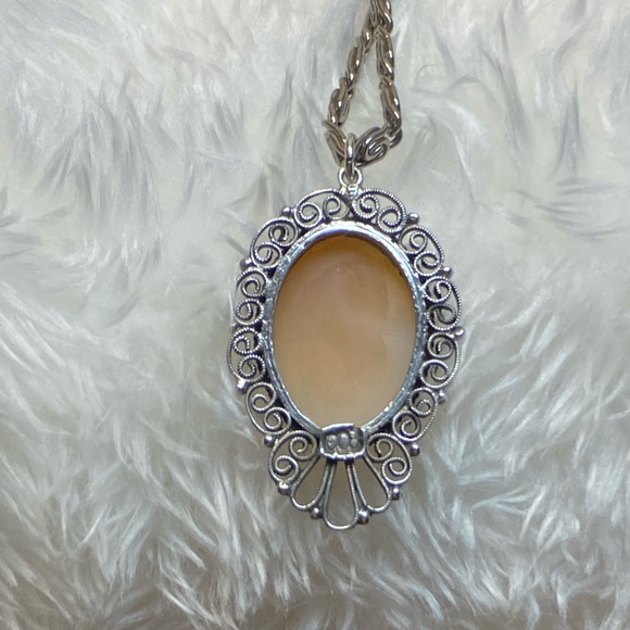 RARE Antique Vintage Shell Carved Cameo Necklace Left Facing Male Image 17” lgth - Picture 5 of 12